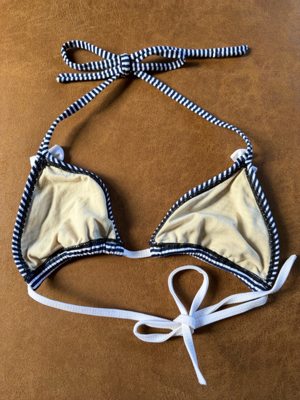 Navy & White Striped Triangle Bikini Top Small - Picture 2 of 2